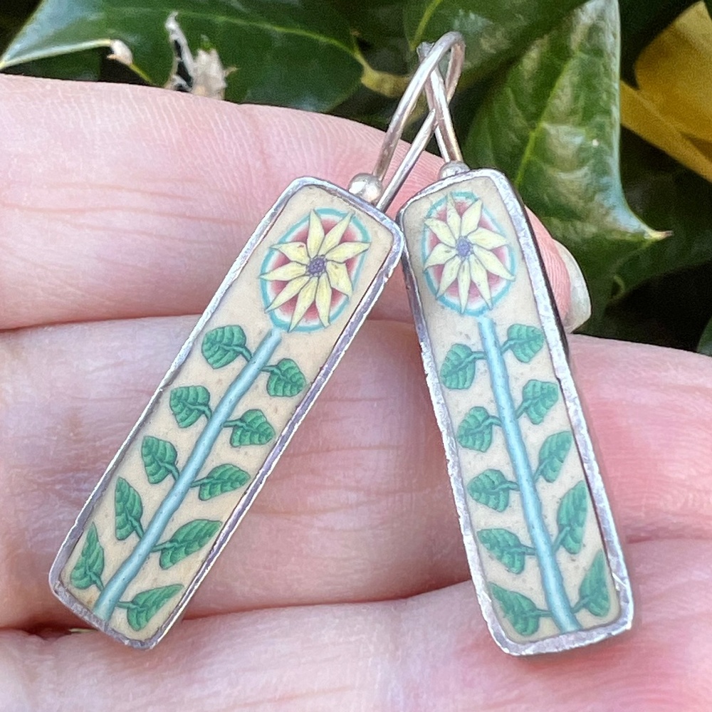 JANICE GIRARDI JGD 925 STERLING SILVER DROP DANGLE SUNFLOWER EARRINGS HOOK LOCK